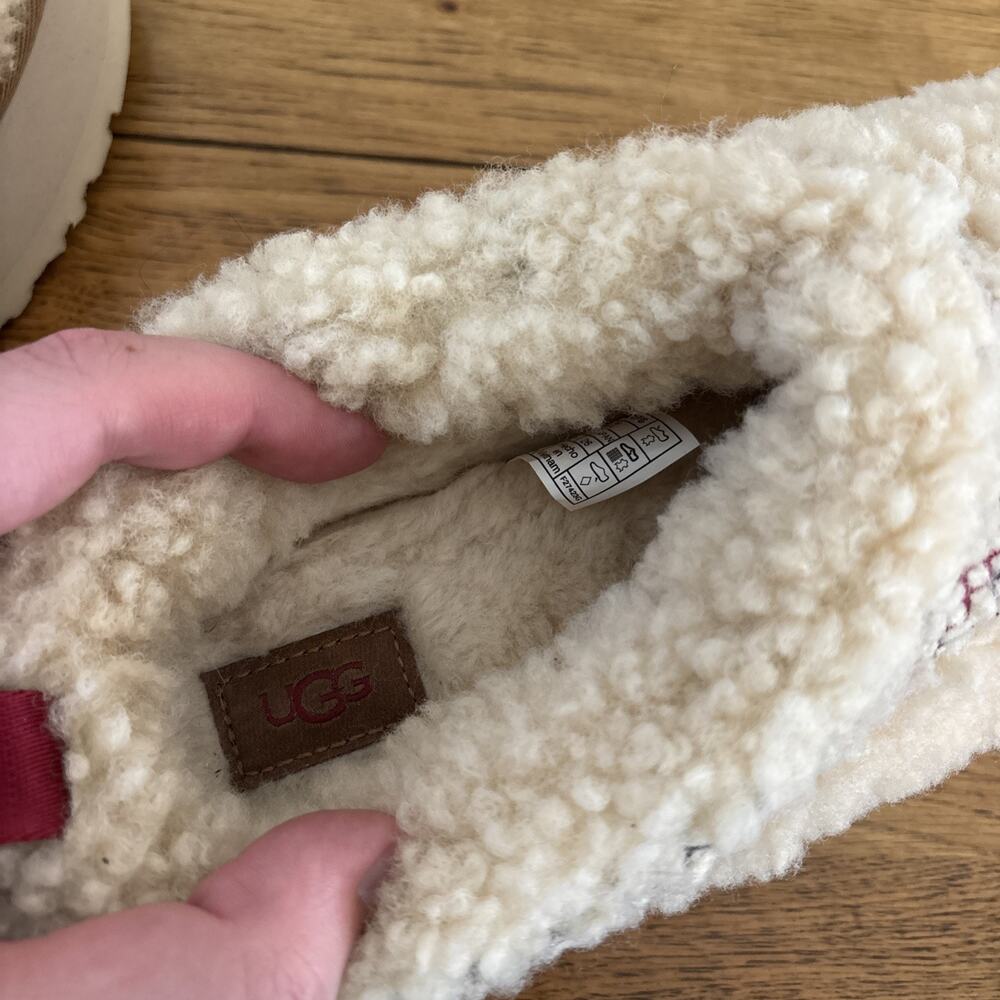 UGG Tazz Braid Natural Heritage Fuzzy Wool Platform Slippers Women's Size 9 - Picture 8 of 9